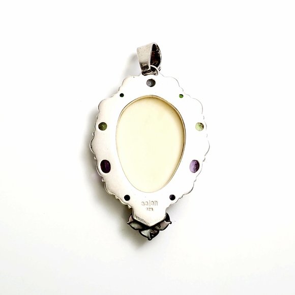 Sajen Sterling Silver Carved Shell Goddess Face Gemstone Pendant #8352 - Picture 2 of 6